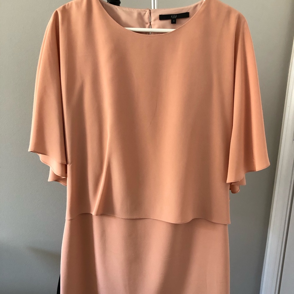 Tibi peach silk cropped cape dress